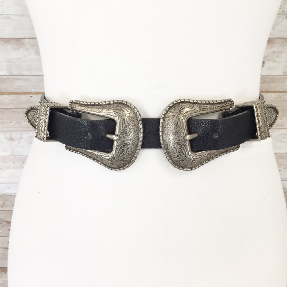 DOUBLE BUCKLE BLACK WESTERN BELT